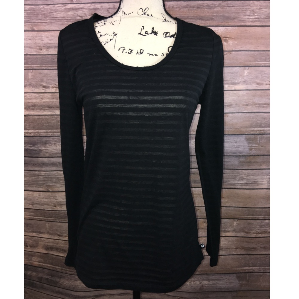 Fabletics black stripped semi-sheer long sleeve